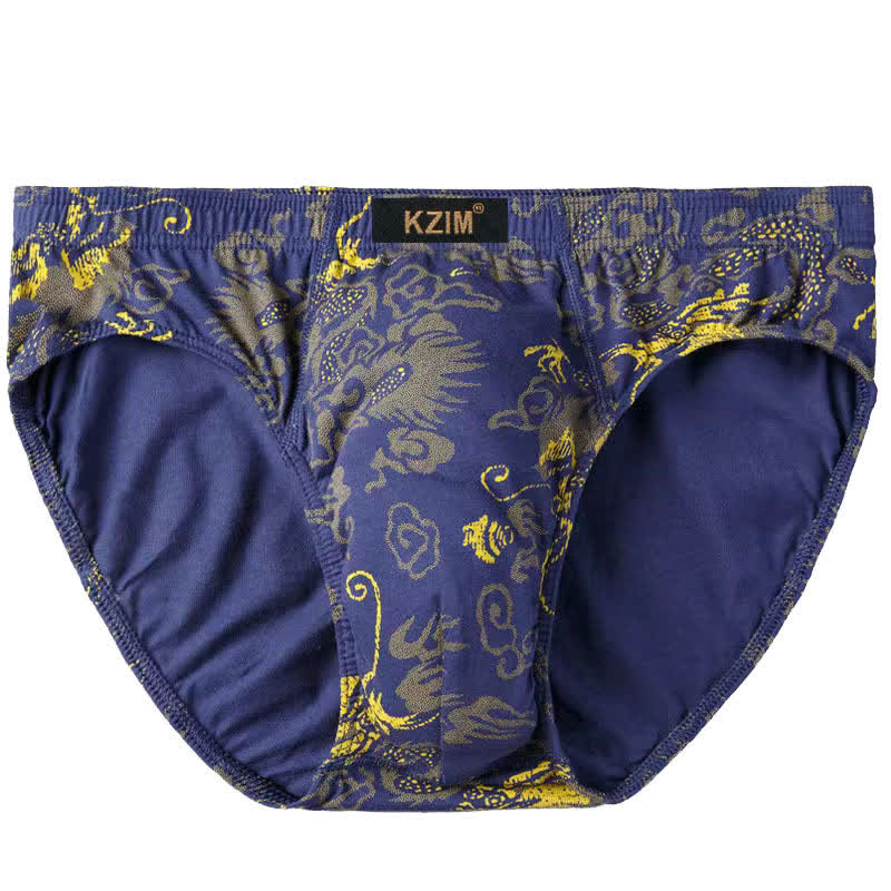 Slips en coton imprimé dragon pour hommes (lot de 3) - A-Bleu royal - 7XL - image 2