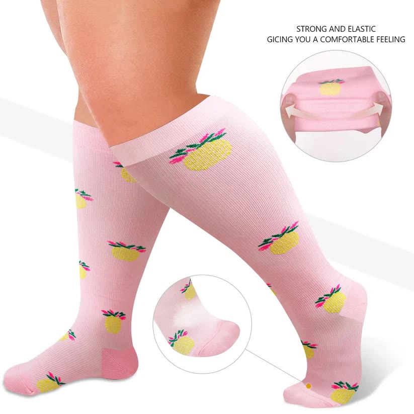 Chaussettes de compression Plusock Grande Taille à motif empreintes de pattes de chien et ananas, 2XL à 7XL (3 paires) - image 2