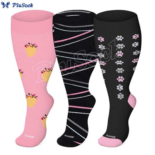 Chaussettes de compression ananas à motif empreintes de chien, grandes tailles (2XL-7XL) (3 paires)