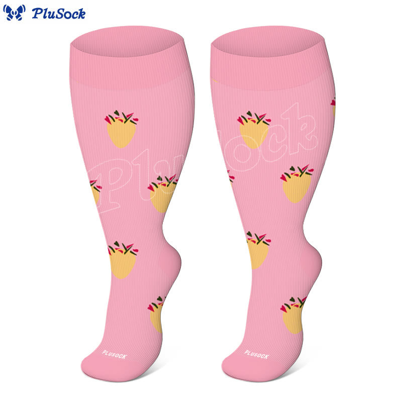 Chaussettes de compression Plusock Grande Taille à motif empreintes de pattes de chien et ananas, 2XL à 7XL - Rose - 7XL - image 8