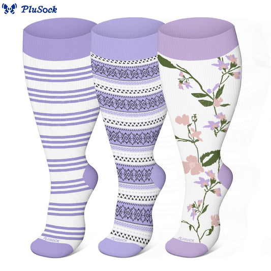 Chaussettes de compression à rayures violettes grande taille (3 paires) - image 1