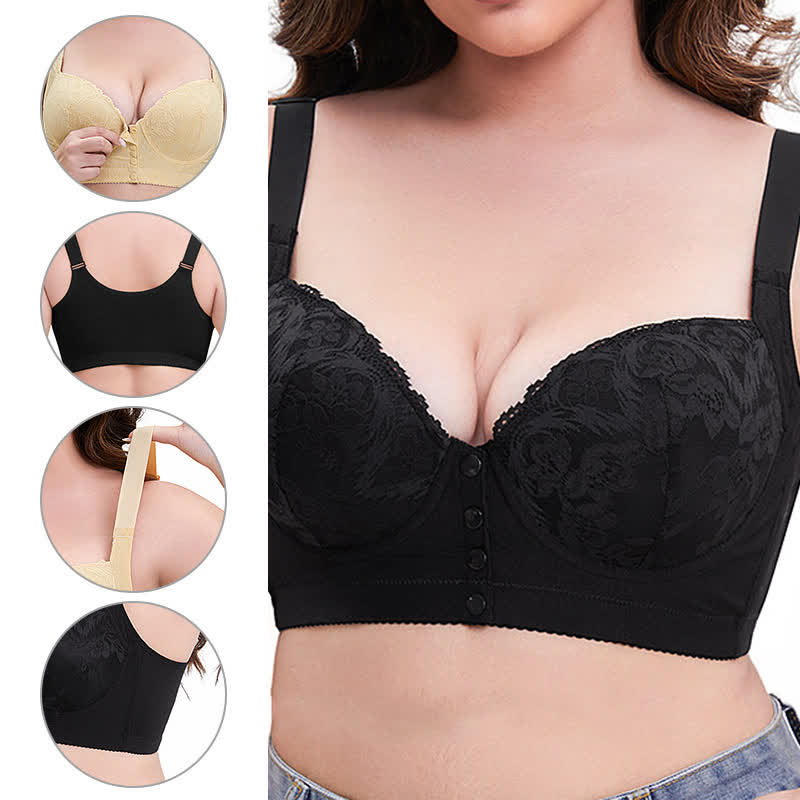 Soutien-gorge à armatures en dentelle boutonné sur le devant grande taille