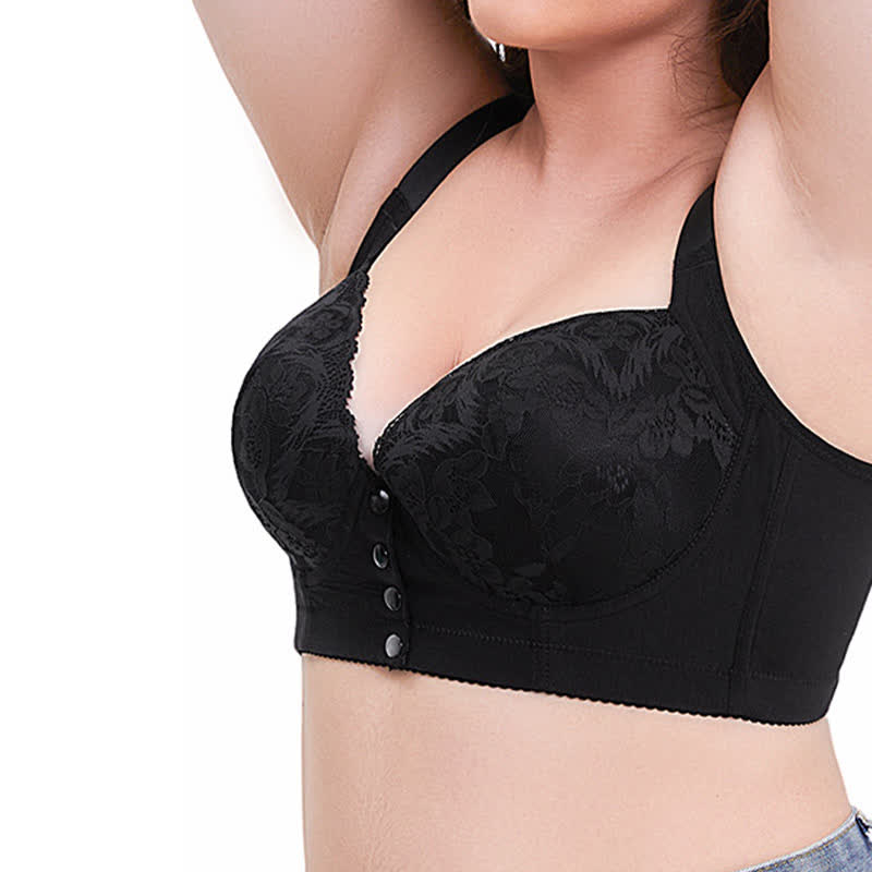 Soutien-gorge à armatures en dentelle boutonné sur le devant grande taille