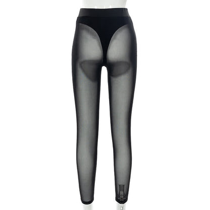 Bas sexy taille haute en maille transparente qui rehausse les hanches