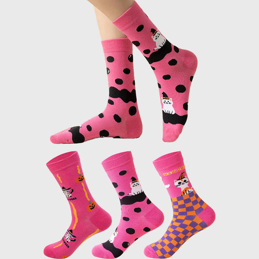 Chaussettes chat roses grande taille (3 paires) - image 1