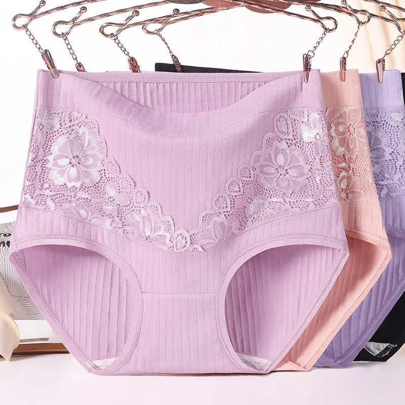 Culotte taille haute respirante en coton et dentelle florale (lot de 3)