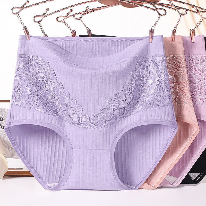 Culotte taille haute respirante en coton et dentelle florale (lot de 3)