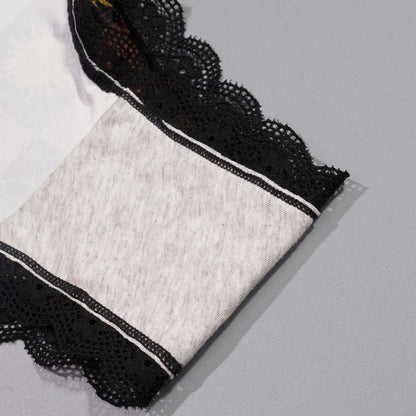 String taille basse sans coutures avec bordure en dentelle et imprimé soleil et lune (lot de 3)