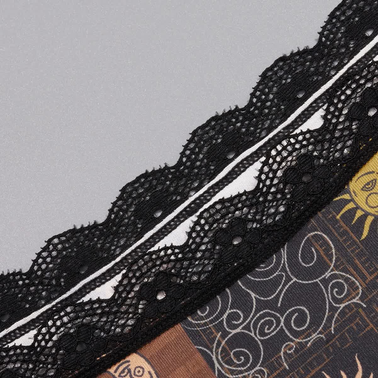 String taille basse sans coutures avec bordure en dentelle et imprimé soleil et lune (lot de 3)