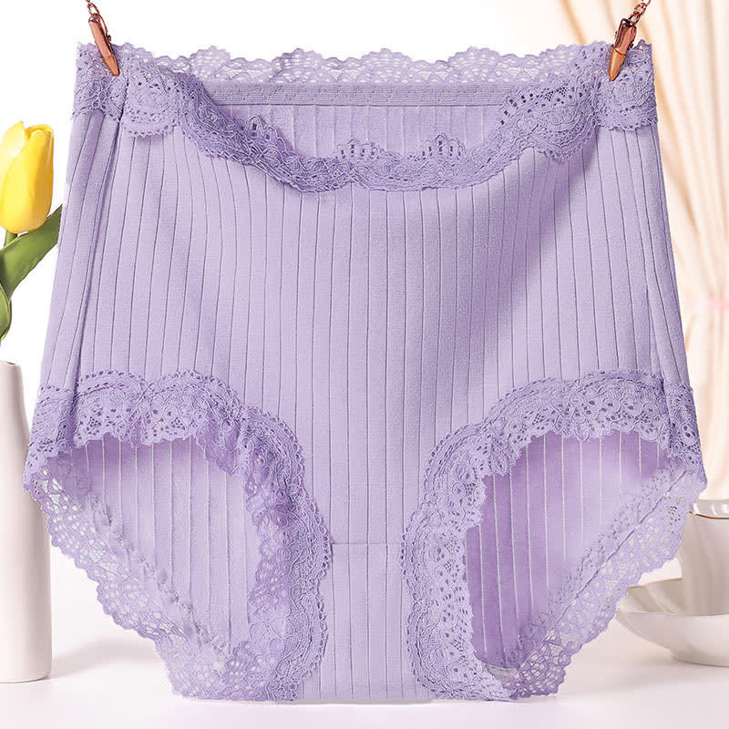 Culotte taille haute respirante en dentelle de coton grande taille (lot de 3)