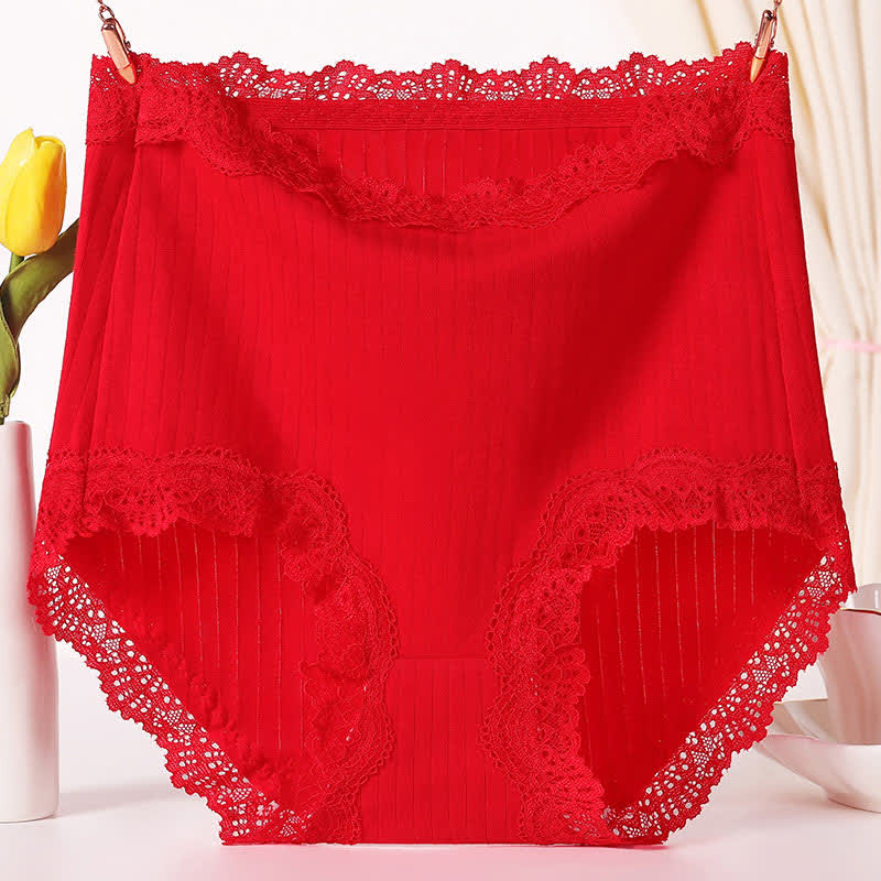 Culotte taille haute respirante en dentelle de coton grande taille (lot de 3)