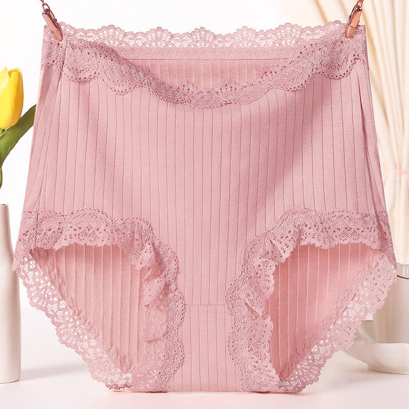 Culotte taille haute respirante en dentelle de coton grande taille (lot de 3)