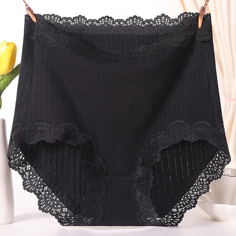 Culotte taille haute respirante en dentelle de coton grande taille (lot de 3)