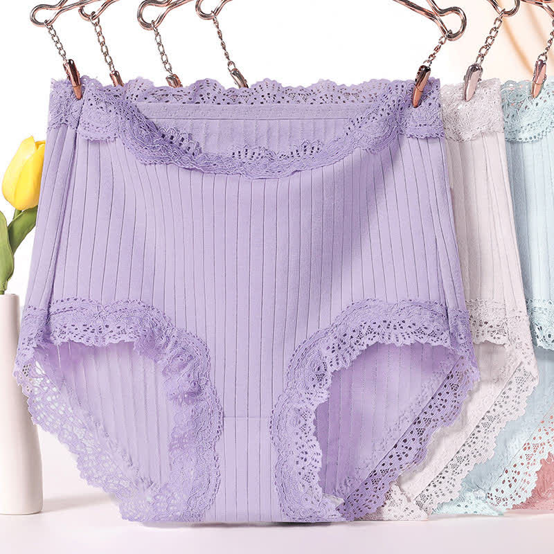 Culotte taille haute respirante en dentelle de coton grande taille (lot de 3)