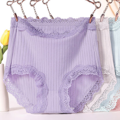 Culotte taille haute respirante en dentelle de coton grande taille (lot de 3)