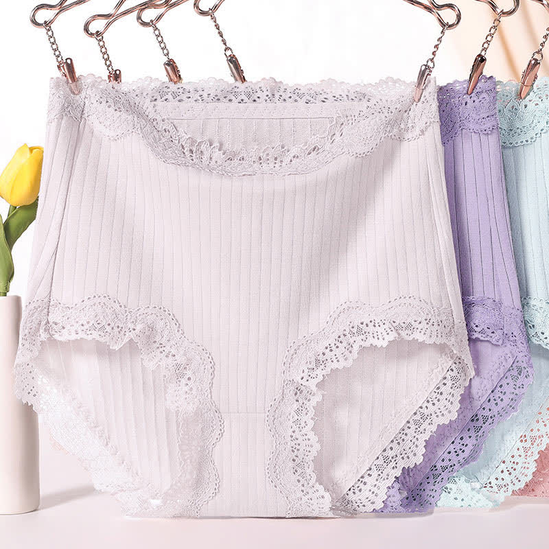 Culotte taille haute respirante en dentelle de coton grande taille (lot de 3)