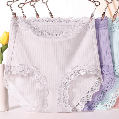 Culotte taille haute respirante en dentelle de coton grande taille (lot de 3)