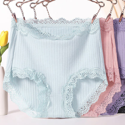 Culotte taille haute respirante en dentelle de coton grande taille (lot de 3)