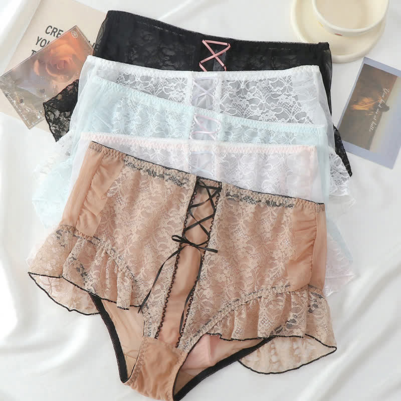 Culotte taille haute sexy en dentelle respirante grande taille (lot de 2)