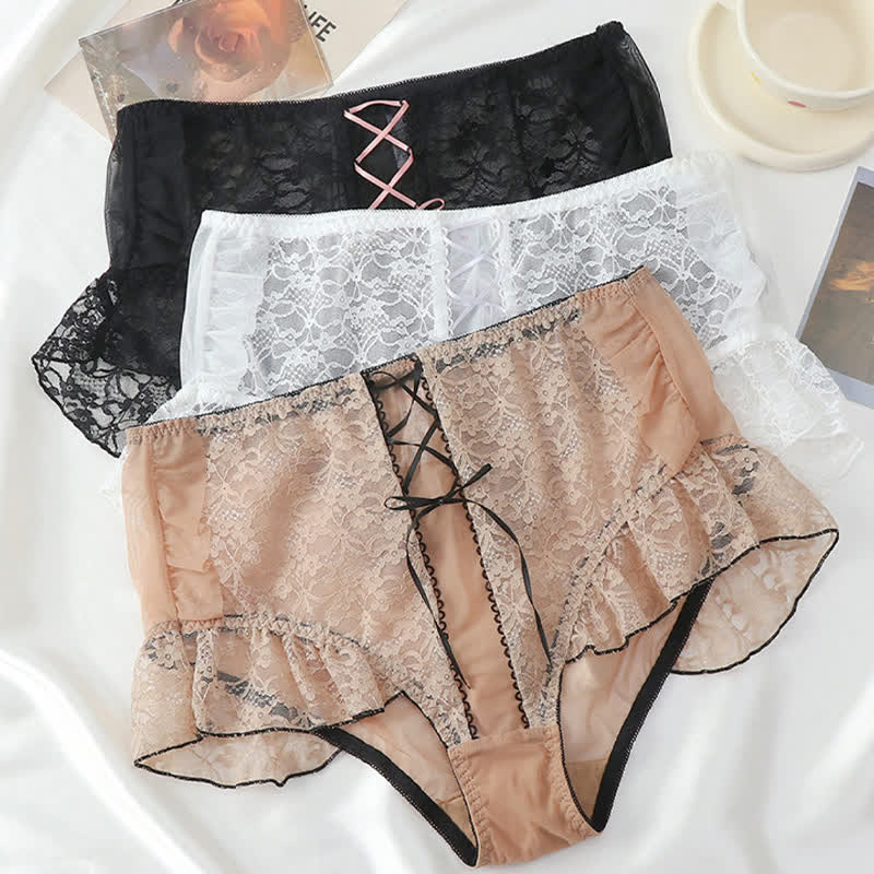 Culotte taille haute sexy en dentelle respirante grande taille (lot de 2)