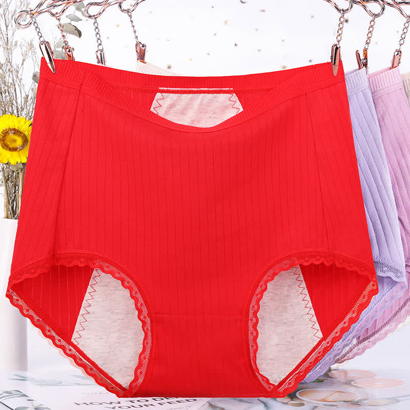 Culottes menstruelles taille haute en coton uni (paquet de 3) - Rouge - 6XL - image 0
