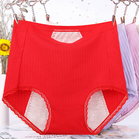 Culottes menstruelles taille haute en coton uni (paquet de 3) - Rouge - 6XL - image 0