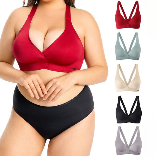 Soutien-gorge sans armatures à fermeture frontale et bonnets couvrants sans coutures