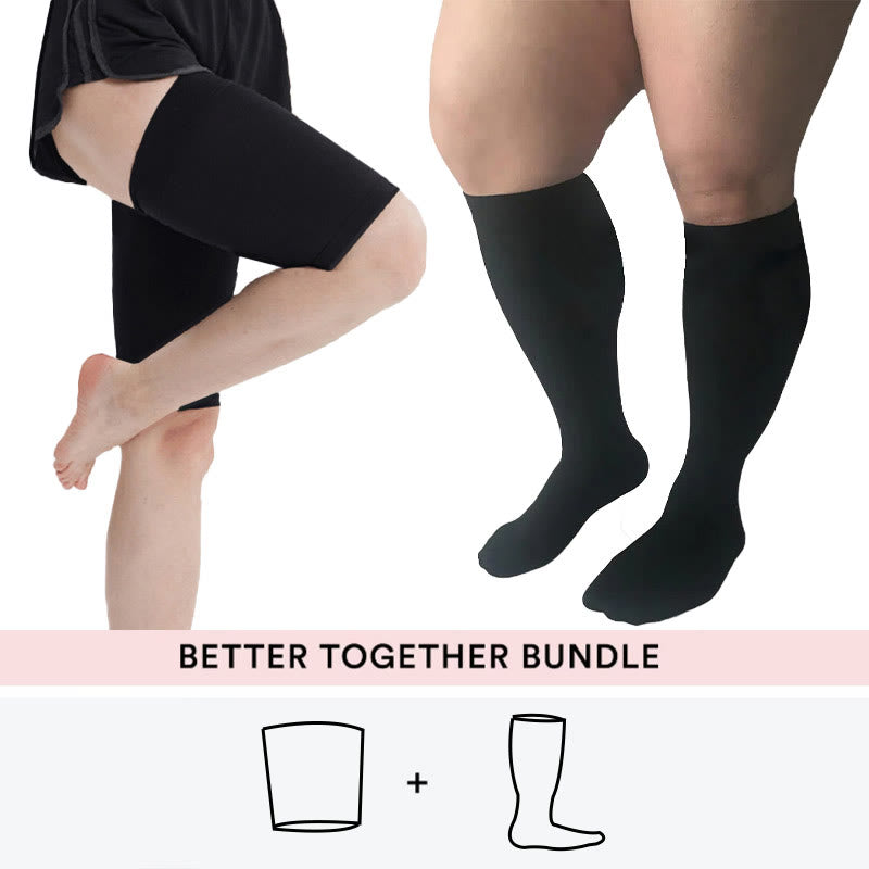 Lot de manchons de cuisse grande taille + chaussettes de compression hautes - Noir - 4XL - 7XL - image 0