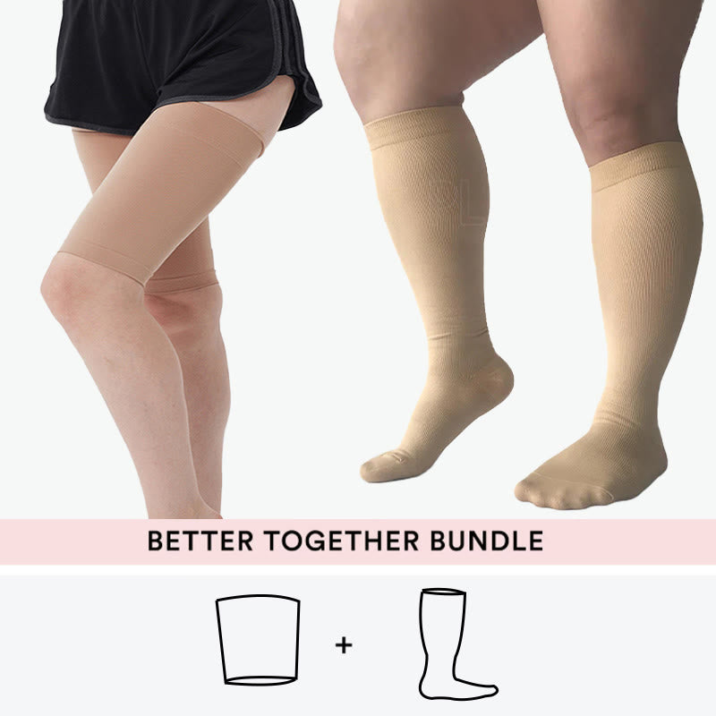 Lot de manchons de cuisse grande taille + chaussettes de compression hautes - Nu - 4XL - 7XL - image 1