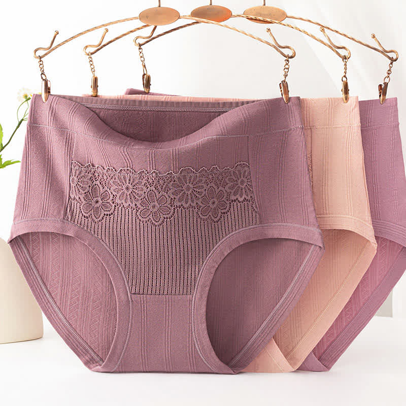 Culottes en coton jacquard respirant taille haute (lot de 3) - Violet + Violet foncé + Nude - 6XL - image 0