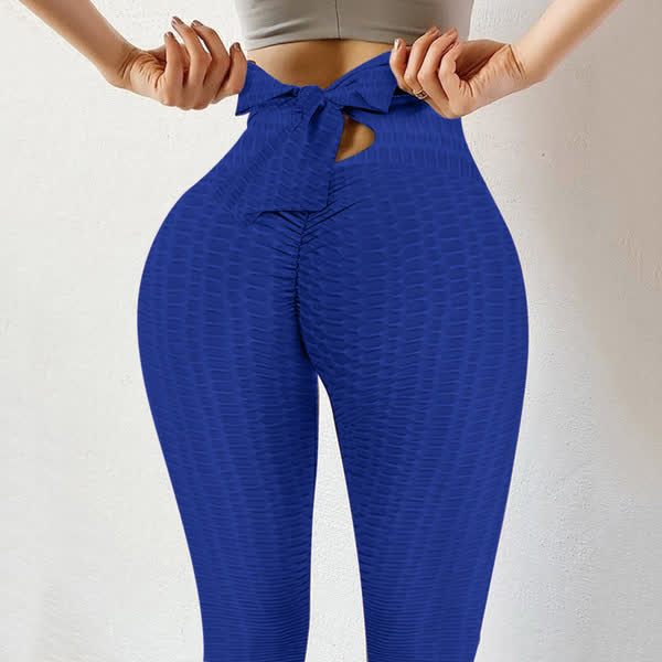 Legging de sport push-up fessier à nœud papillon - Bleu - 3XL - image 4