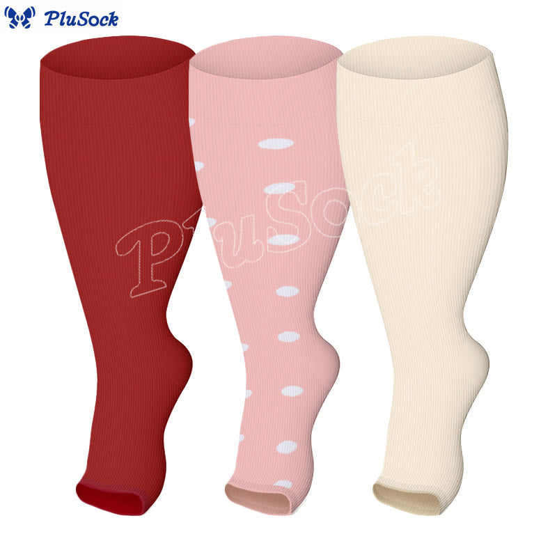 Chaussettes de compression à pois grande taille à bout ouvert (3 paires) - image 1