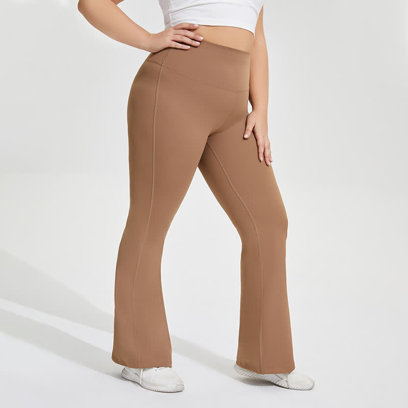 Pantalon de yoga évasé extensible de couleur unie - image 1