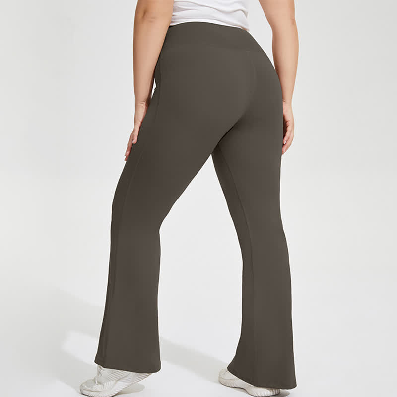 Pantalon de yoga évasé extensible de couleur unie - Brun - 4XL - image 9