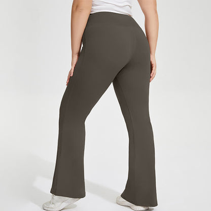 Pantalon de yoga évasé extensible de couleur unie - Brun - 4XL - image 9