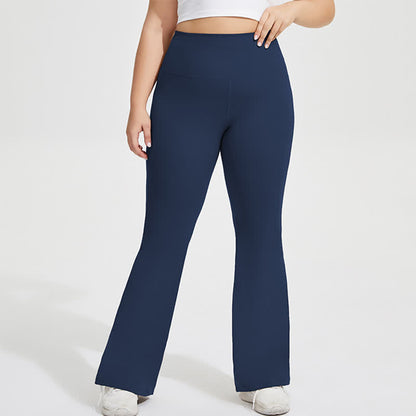 Pantalon de yoga évasé extensible de couleur unie - Bleu marine - 4XL - image 8