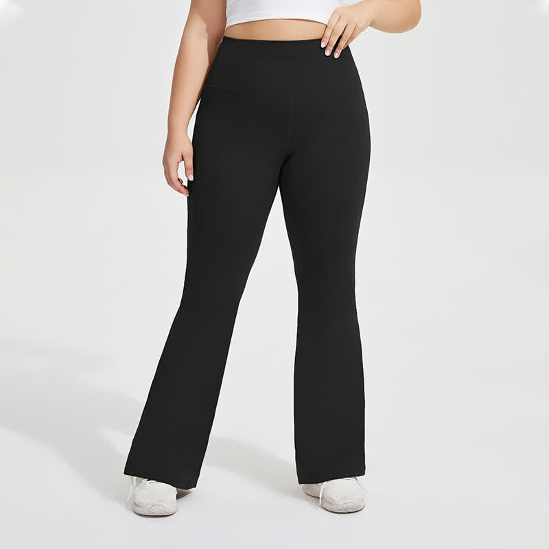 Pantalon de yoga évasé extensible de couleur unie - Noir - 4XL - image 10