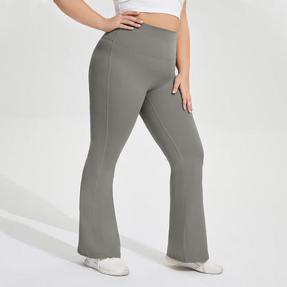 Pantalon de yoga évasé extensible de couleur unie - Gris - 4XL - image 6