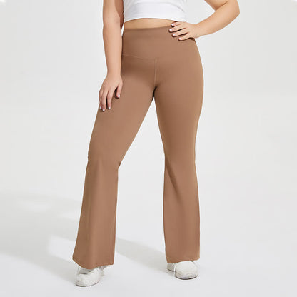 Pantalon de yoga évasé extensible de couleur unie - Café - 4XL - image 0