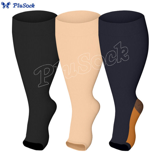 Chaussettes de compression à bout ouvert de couleur unie grande taille (3 paires) - image 0