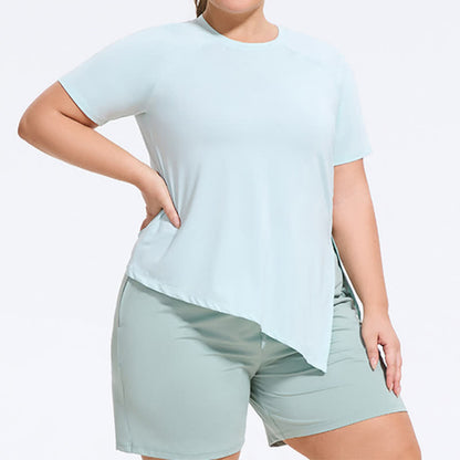 Haut de yoga à manches courtes grande taille avec ourlet fendu - Menthe - 4XL - image 2