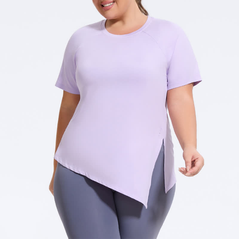 Haut de yoga à manches courtes grande taille avec ourlet fendu - Violet - 4XL - image 0