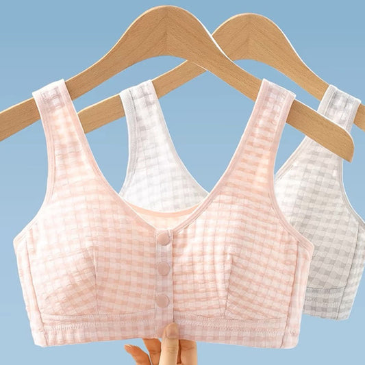 Soutien-gorge sans armatures à carreaux en coton grande taille avec fermeture sur le devant