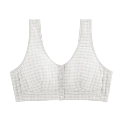 Soutien-gorge sans armatures à carreaux en coton grande taille avec fermeture sur le devant