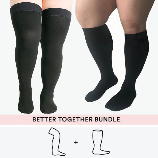 Lot de chaussettes de compression hautes et hautes au niveau des cuisses et des genoux, grande taille - Noir - 4XL - 7XL - image 0