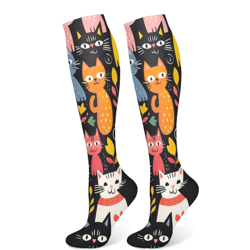 Chaussettes de compression à motif de chat (3 paires) - Noir (1 paire) - S/M - image 6