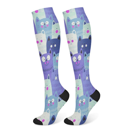 Chaussettes de compression à motif de chat (3 paires) - Violet (1 paire) - S/M - image 5