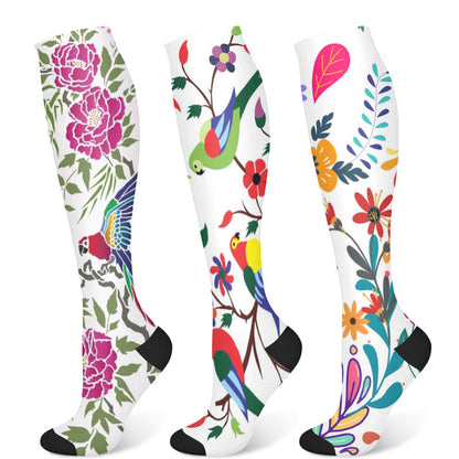 Chaussettes de compression motif perroquet fleuri (3 paires) - Multicolore - S/M - image 5