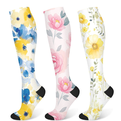 Chaussettes de compression à fleurs jaunes et roses (3 paires) - Multicolore - S/M - image 5