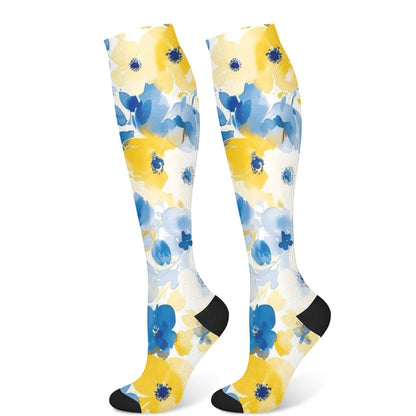 Chaussettes de compression à fleurs jaunes et roses (3 paires) - Bleu (1 paire) - S/M - image 7